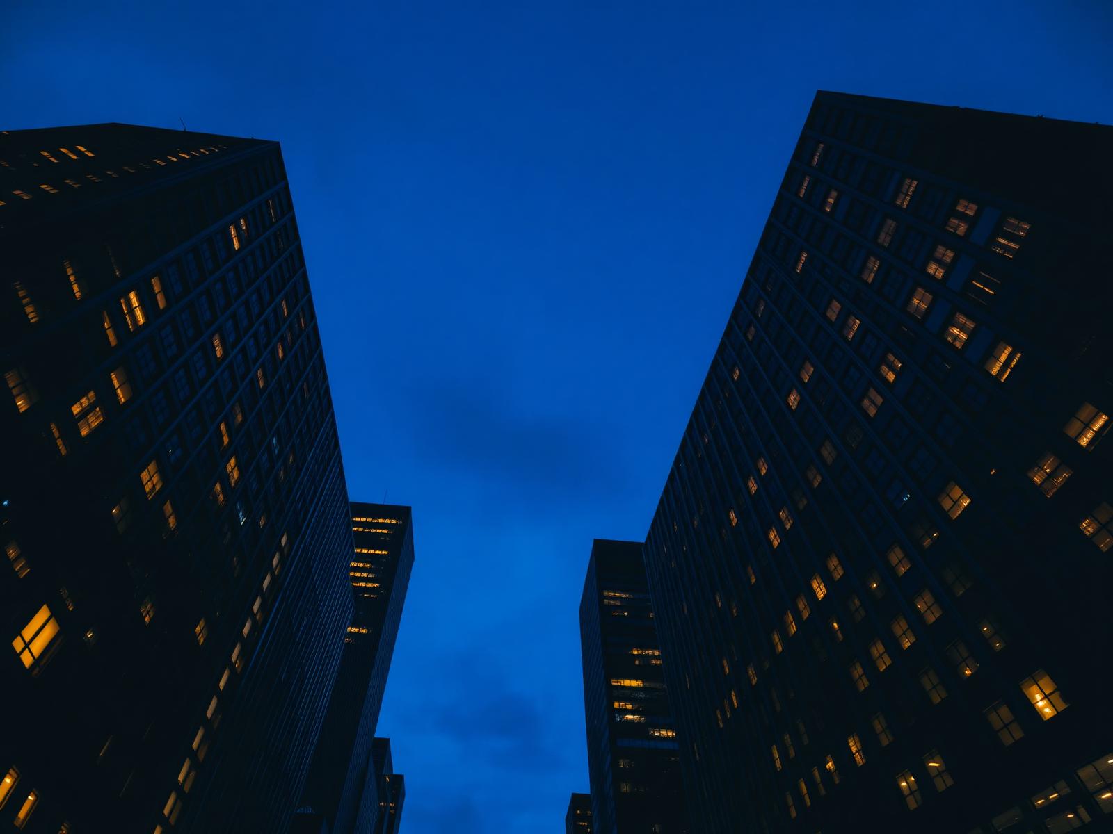 Financial district skyline at dusk
